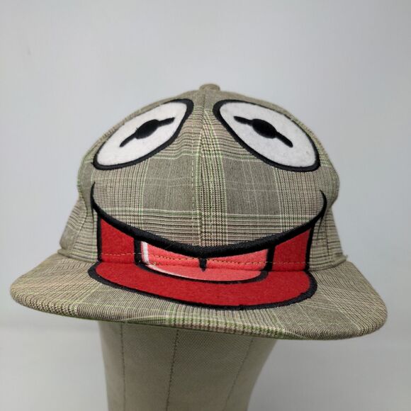 The Muppets Men's Fitted Hat Stretch Kermit the Frog Gray Plaid Poly Blend - Picture 2 of 10